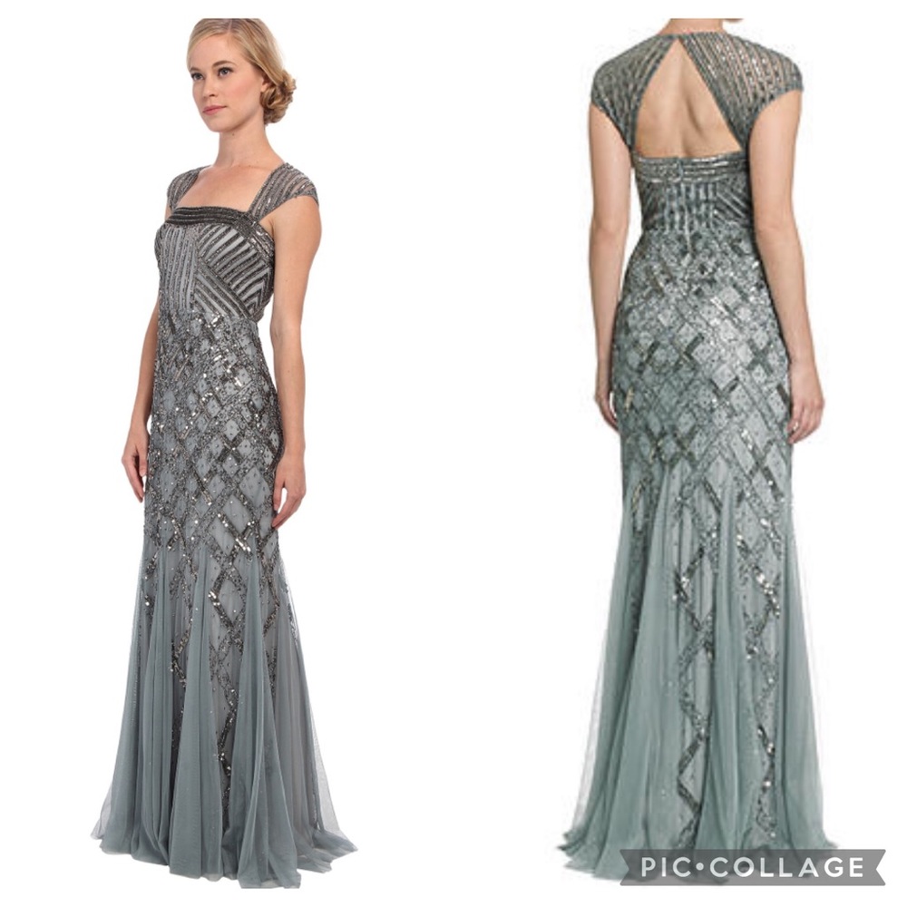 Adrianna Papell beaded capsleeve sweetheart neck long dress - Picture 15 of 16